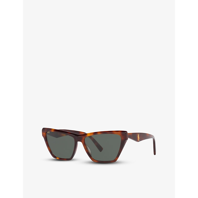 Shop Saint Laurent Women's Brown Sl M103 Tortoiseshell Rectangular Cat-eye Acetate Sunglasses