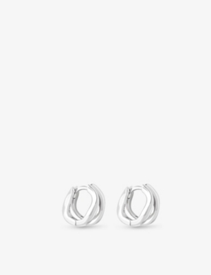 Shop Astrid & Miyu Womens Silver Duo Molten 18ct Recycled Sterling-silver Huggie Hoop Earrings