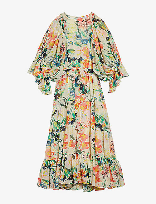 TED BAKER: Kiyrie floral-print ruffled woven maxi dress