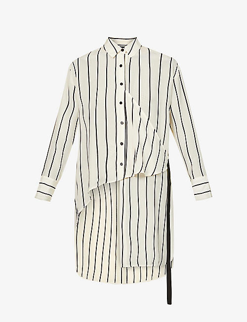 SYMETRIA: Striped asymmetric silk-crepe shirt