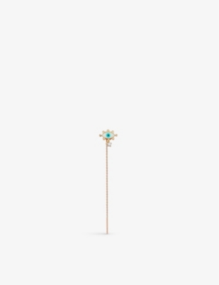 La Maison Couture Selda Jewellery Small Evil Eye 14ct Rose-gold, 0.02ct Diamond And Enamel Single Earring In White
