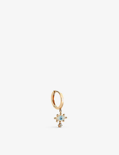 LA MAISON COUTURE: Selda Jewellery Small Evil Eye 14ct rose-gold, 0.02ct diamond and enamel single hoop earring