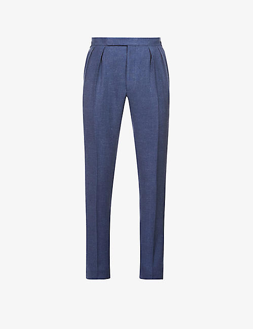 RALPH LAUREN PURPLE LABEL: Gregory regular-fit straight linen, silk and cashmere-blend trousers