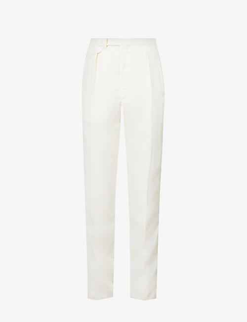 RALPH LAUREN PURPLE LABEL: Gregory regular-fit straight silk and linen-blend trousers