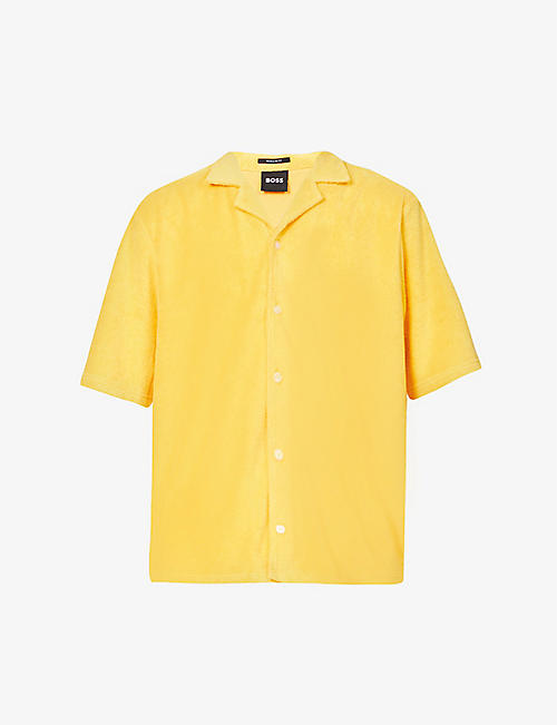 BOSS: Towel-texture short-sleeve relaxed fit cotton-terry shirt