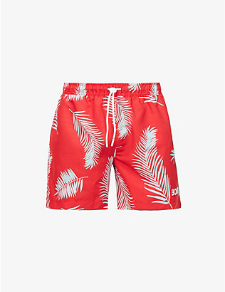 BOSS: Botanical-print recycled-polyester swim shorts