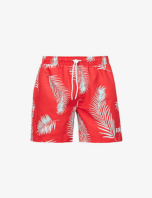 BOSS: Botanical-print recycled-polyester swim shorts