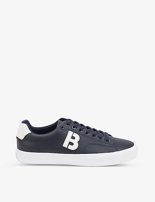BOSS: Logo-embroidered leather low-top trainers