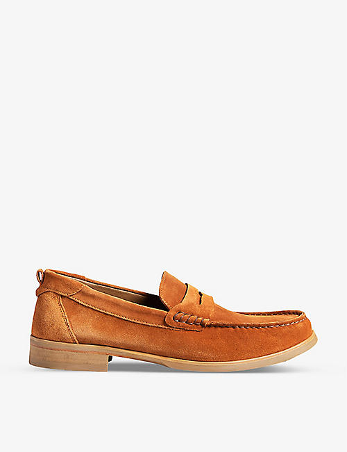 TED BAKER: Alfey top-stitched suede moccasins