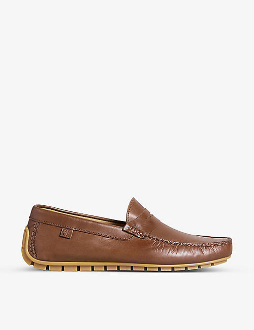TED BAKER: Alberrt top-stitched leather driving loafers