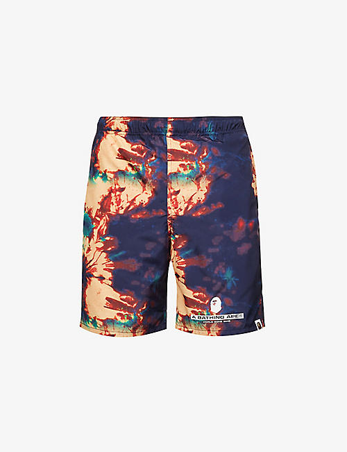 BAPE: Tie-dye brand-patch crepe swim shorts
