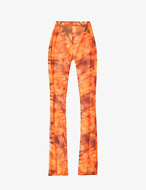 MISBHV: Flower flared high-rise stretch-mesh trousers