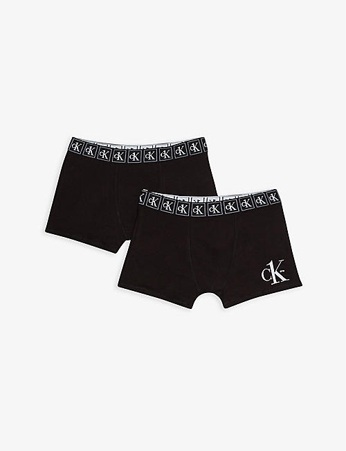 CALVIN KLEIN: Pack of two branded stretch-cotton boxers 8-16 years