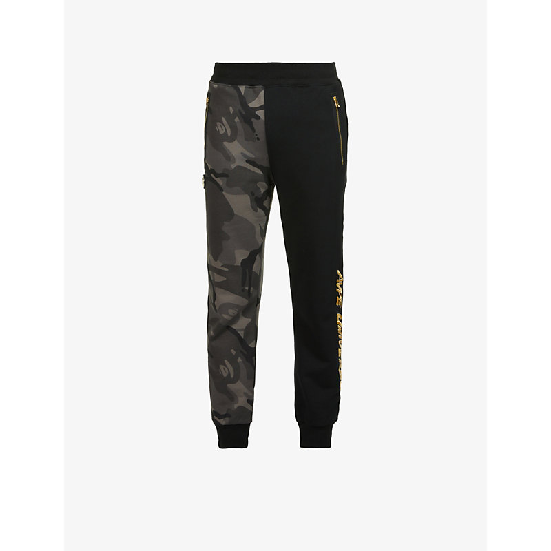 Aape Brand-embroidered Camouflage-print Cotton-blend Jogging Bottoms In Black