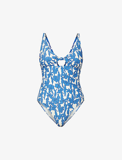 TORY BURCH: Knotted printed swimsuit