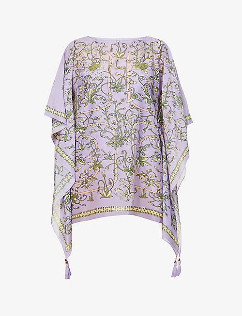 TORY BURCH: Garden floral-print cotton-silk blend kaftan