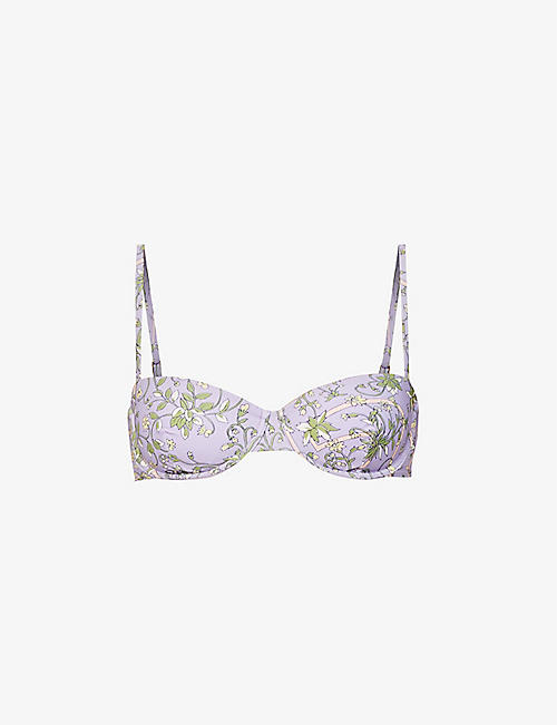 TORY BURCH: Floral-print underwired bikini top