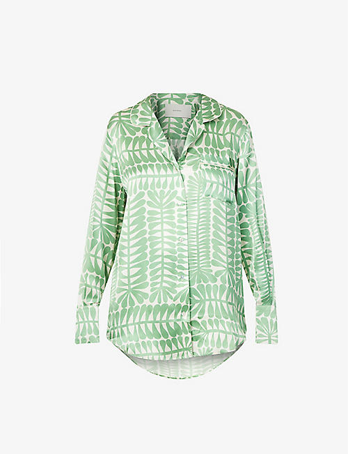 ASCENO: Paris geometric-print relaxed-fit silk-satin pyjama top