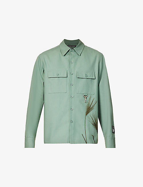 REESE COOPER: Oat Grass plant-embroidered relaxed-fit cotton-canvas shirt