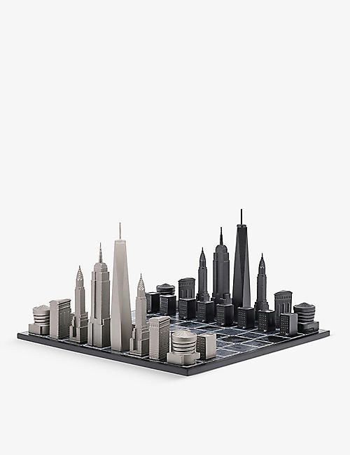 SKYLINE CHESS: New York stainless-steel and wood 32-piece chess set