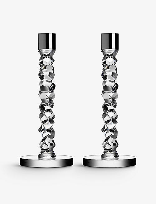 THE WEDDING SHOP: Carat crystal and stainless steel candlesticks set of two