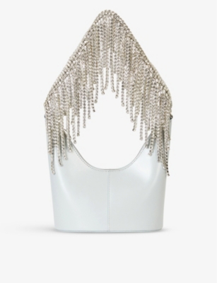 Kara 'bean' Crystal Fringe Handle Leather Shoulder Bag In Metallic ...