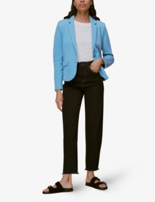 Whistles Womens Blue Slim-fit Single-breasted Cotton-jersey Jacket In Blue