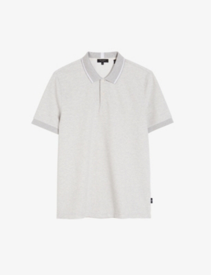 Ted Baker Ellerby Striped Woven Polo Shirt In Grey-marl