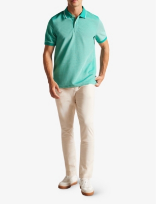 Shop Ted Baker Ellerby Striped Woven Polo Shirt In Green
