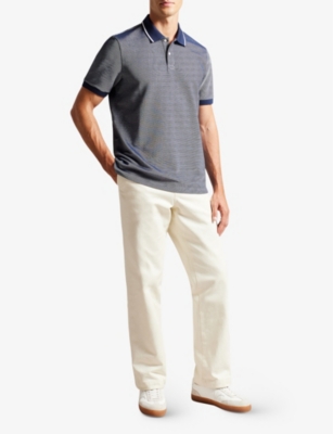 Shop Ted Baker Men's Navy Ellerby Striped Woven Polo Shirt