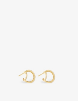 ASTRID & MIYU: Illusion 18ct yellow gold-plated sterling silver and cubic zirconia hoop earrings