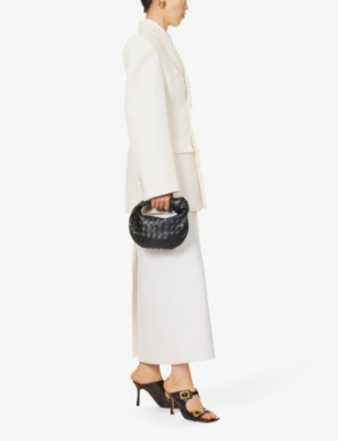Bottega Veneta Womens Black-silver Mini Jodie Intrecciato Leather Top-handle Bag In Black/silver