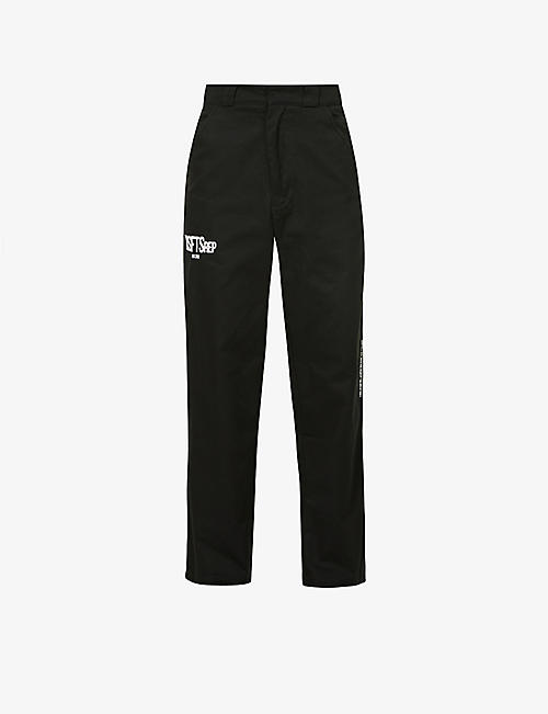 MSFTSREP: Brand-print relaxed-fit straight cotton trousers
