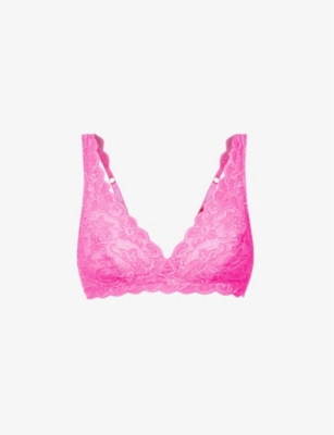 Hanro Luxury Moments Lace Unlined Underwire Bra In 1370 Very Berry
