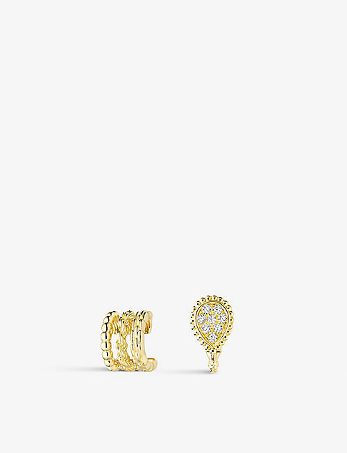 BOUCHERON: Serpent Bohème 18ct yellow-gold and 0.13ct diamond asymmetrical clip earrings