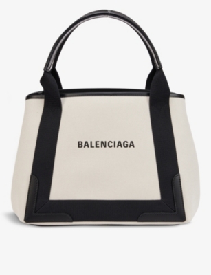 Balenciaga Cabas Cotton-blend Tote Bag In Natural/ Black