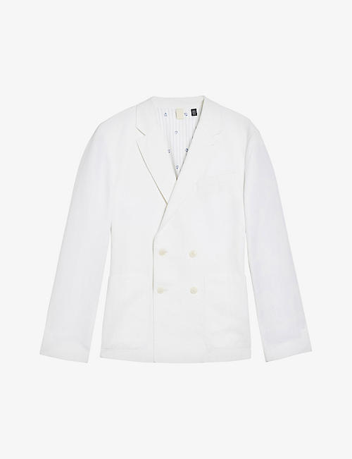 TED BAKER: Ithon double-breasted regular-fit cotton and linen-blend blazer