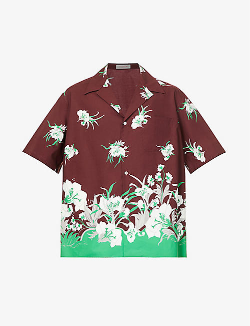 VALENTINO: Floral-print oversized cotton shirt