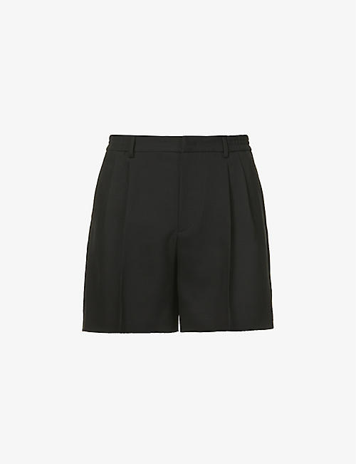 VALENTINO: Pleated regular-fit stretch-wool and silk-blend shorts