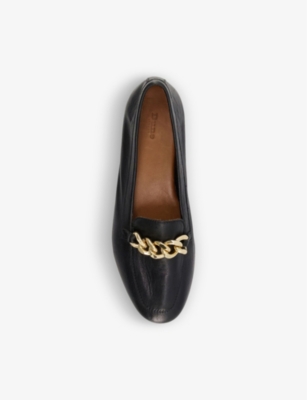 Shop Dune Women's Black-leather Goldsmith Chain-trim Leather Loafers