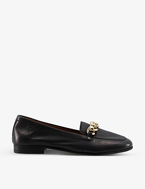 DUNE: Goldsmith chain-trim leather loafers