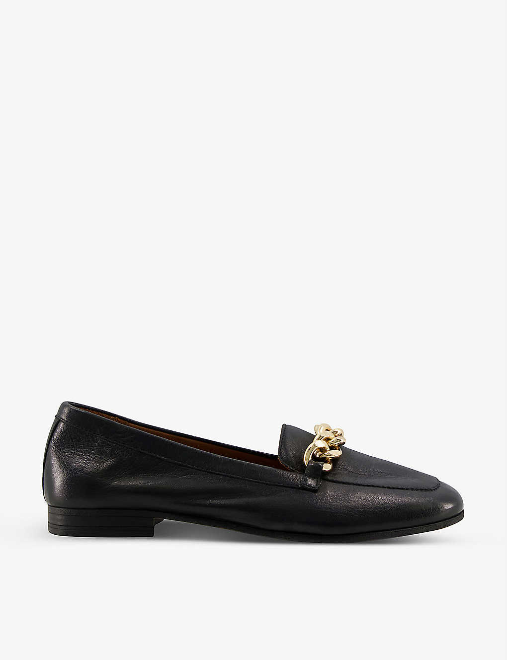 Dune Goldsmith Chain-trim Leather Loafers In Black-leather