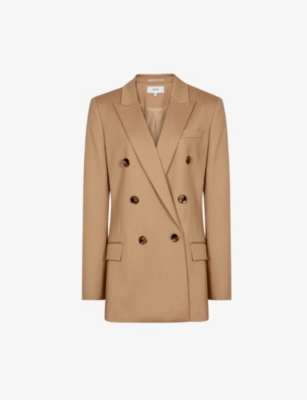 Reiss Womens Camel Larsson Double-breasted Wool-blend Blazer