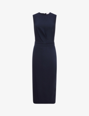 Reiss Womens Navy Layla Wrap-effect Stretch-woven Midi Dress In Navy