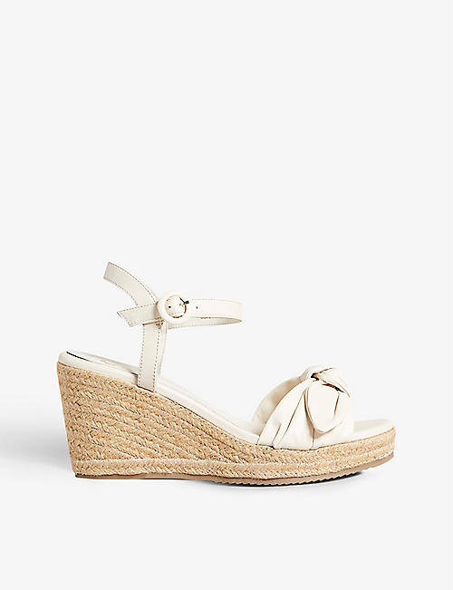TED BAKER: Bryanah bow-embellished leather wedge sandals