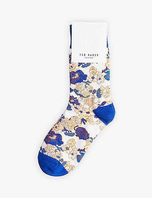 TED BAKER: Sofya floral-print stretch-cotton blend socks