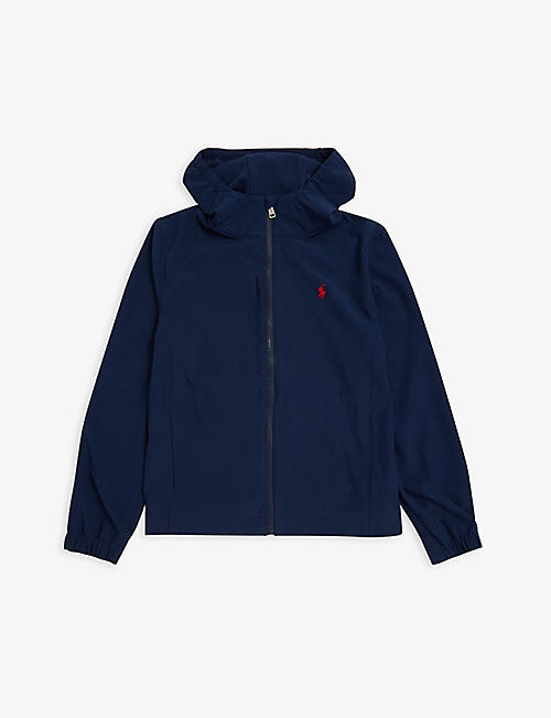 RALPH LAUREN: Logo-embroidered zip-front shell hooded jacket 6-14 years