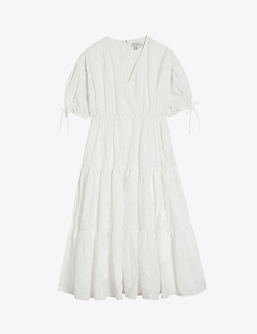 TED BAKER: Darita faux-wrap cotton-blend midi dress