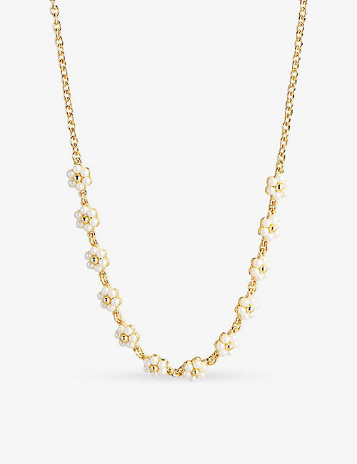 TED BAKER: Darlaha brass and faux-pearl necklace