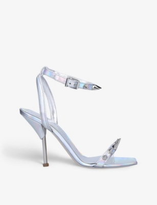 Alexander McQueen Spike High Heel Sandals in Silver Holographic & Silver